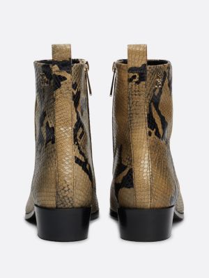 brown snake embossed leather ankle cowboy boots for women tommy hilfiger