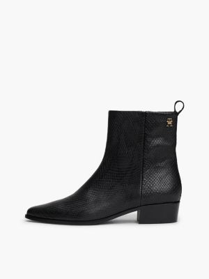 black snake embossed leather ankle cowboy boots for women tommy hilfiger