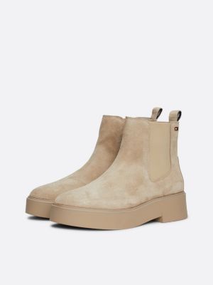 beige suede tonal chunky chelsea boots for women tommy hilfiger