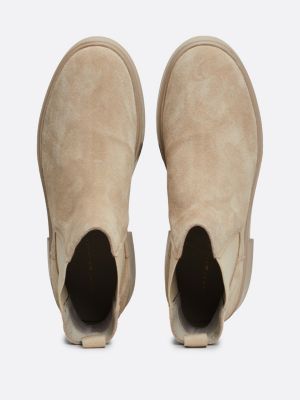 beige chunky chelsea boot van suède voor dames - tommy hilfiger