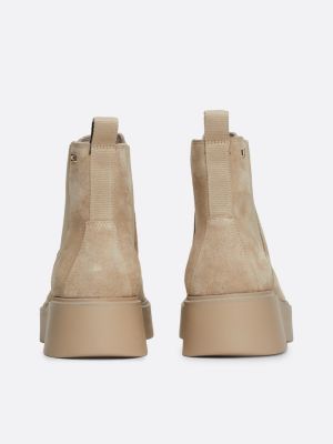 beige suede tonal chunky chelsea boots for women tommy hilfiger