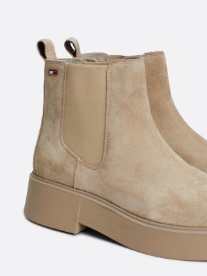 beige suede tonal chunky chelsea boots for women tommy hilfiger