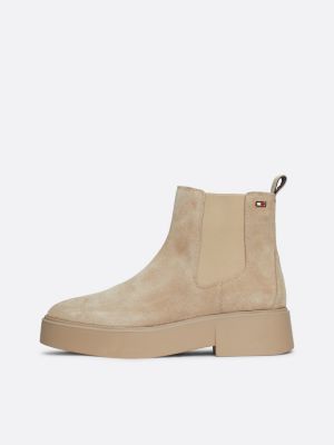 beige suede tonal chunky chelsea boots for women tommy hilfiger