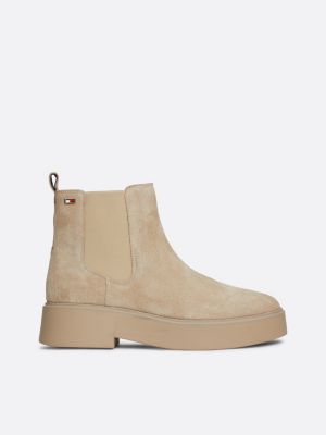 beige chelsea boot aus wildleder mit klobiger sohle für damen - tommy hilfiger