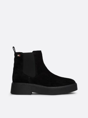 Suede Tonal Chunky Chelsea Boots Black Tommy Hilfiger