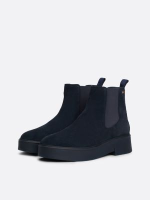 blue suede tonal chunky chelsea boots for women tommy hilfiger