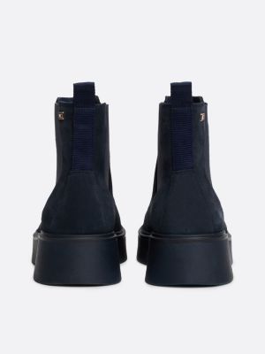 blue suede tonal chunky chelsea boots for women tommy hilfiger