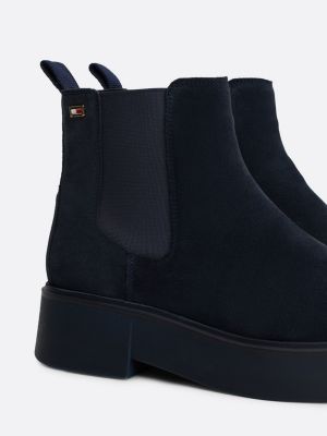 blue suede tonal chunky chelsea boots for women tommy hilfiger