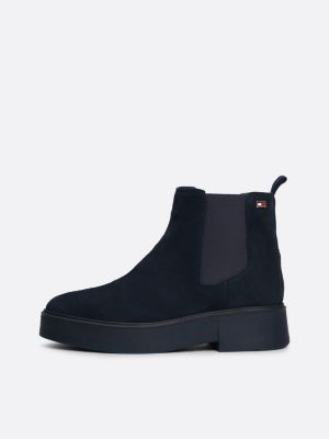 blue suede tonal chunky chelsea boots for women tommy hilfiger