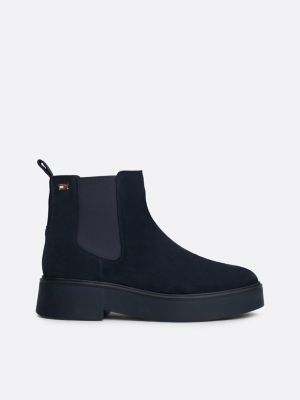 blue suede tonal chunky chelsea boots for women tommy hilfiger