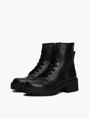 schwarz leder-schnürstiefel mit rutschhemmender sohle für damen - tommy hilfiger