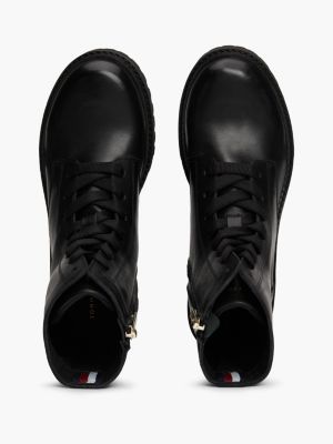 schwarz leder-schnürstiefel mit rutschhemmender sohle für damen - tommy hilfiger