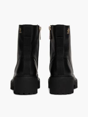black leather cleat lace-up boots for women tommy hilfiger