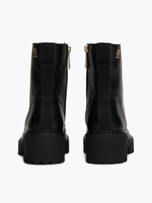 schwarz leder-schnürstiefel mit rutschhemmender sohle für damen - tommy hilfiger