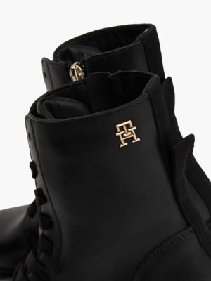 schwarz leder-schnürstiefel mit rutschhemmender sohle für damen - tommy hilfiger