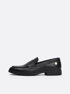 black leather stud loafers for women tommy hilfiger