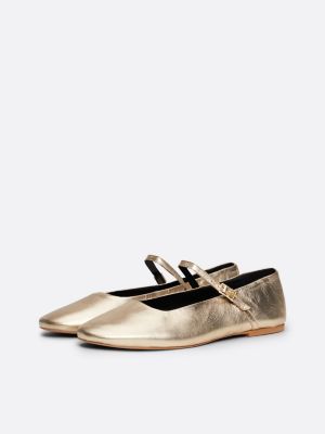 ballerine mary jane th x festive in pelle metallizzata beige da donne tommy hilfiger