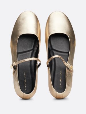 beige th x festive mary jane ballerinas aus metallic-leder für damen - tommy hilfiger