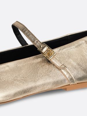 beige th x festive metallic leather mary jane ballerinas for women tommy hilfiger