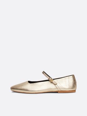 beige th x festive metallic leather mary jane ballerinas for women tommy hilfiger