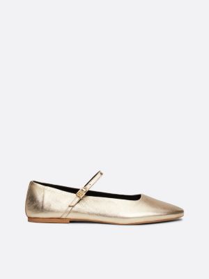 beige th x festive metallic leather mary jane ballerinas for women tommy hilfiger