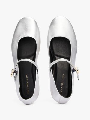 grau th x festive mary jane ballerinas aus metallic-leder für damen - tommy hilfiger