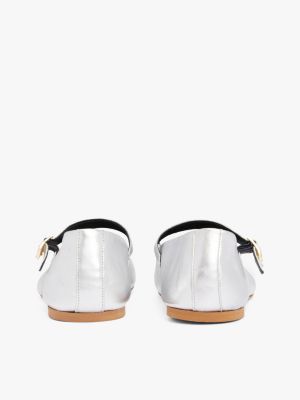 ballerines mary jane th x festive en cuir métallisé gris pour femmes tommy hilfiger