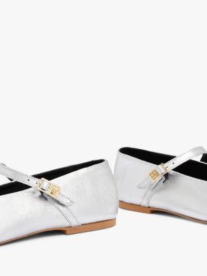 grey th x festive metallic leather mary jane ballerinas for women tommy hilfiger