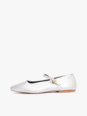 grey th x festive metallic leather mary jane ballerinas for women tommy hilfiger