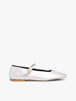 ballerines mary jane th x festive en cuir métallisé gris pour femmes tommy hilfiger