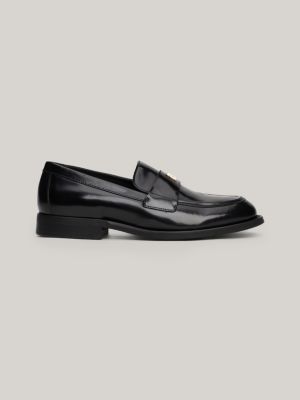 black th monogram leather loafers for women tommy hilfiger