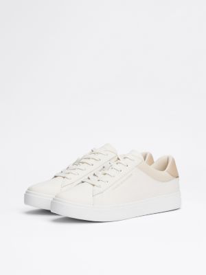 beige leather court trainers for women tommy hilfiger