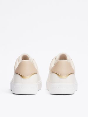 beige leather court trainers for women tommy hilfiger