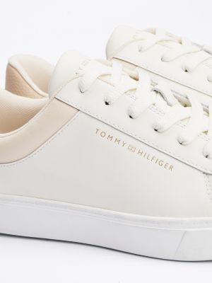 beige leather court trainers for women tommy hilfiger