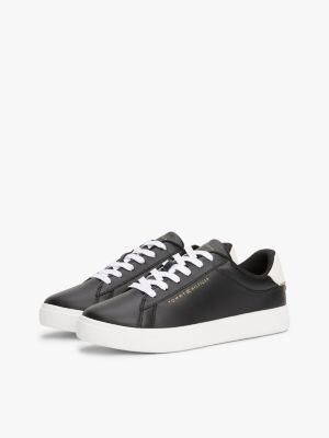 black leather court trainers for women tommy hilfiger