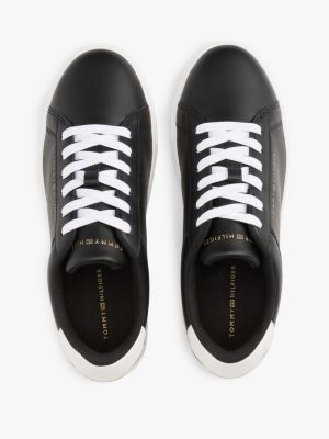 black leather court trainers for women tommy hilfiger