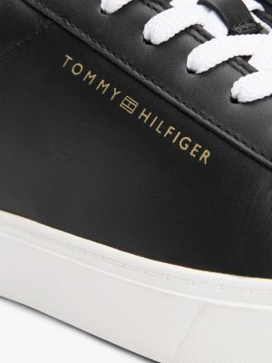 black leather court trainers for women tommy hilfiger