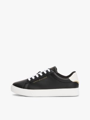 black leather court trainers for women tommy hilfiger