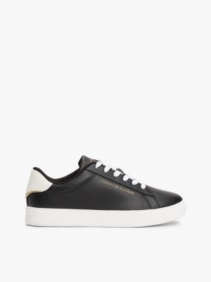 zapatillas de tenis de piel black de mujeres tommy hilfiger