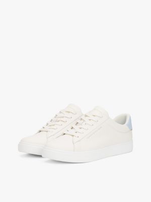 beige leather court trainers for women tommy hilfiger