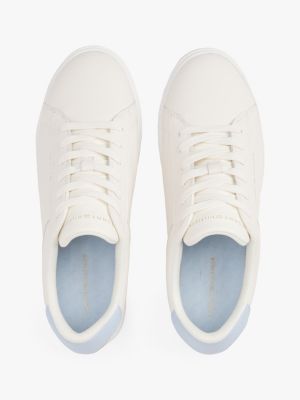 beige leather court trainers for women tommy hilfiger