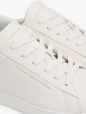 beige leather court trainers for women tommy hilfiger