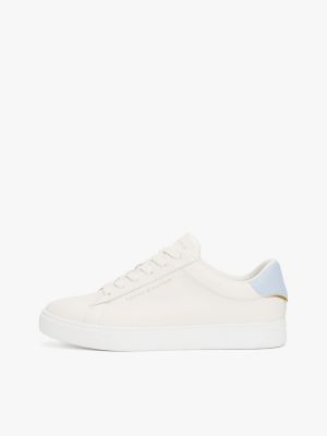 beige leather court trainers for women tommy hilfiger