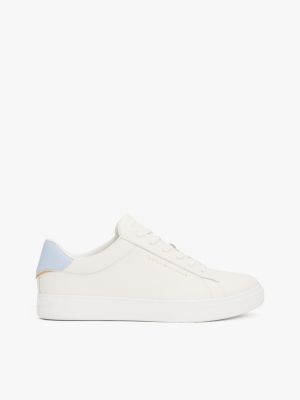 zapatillas de tenis de piel beige de mujeres tommy hilfiger