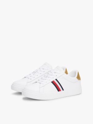 wit leren court sneaker met signature-tape voor dames - tommy hilfiger