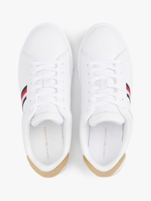 wit leren court sneaker met signature-tape voor dames - tommy hilfiger