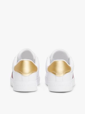 wit leren court sneaker met signature-tape voor dames - tommy hilfiger