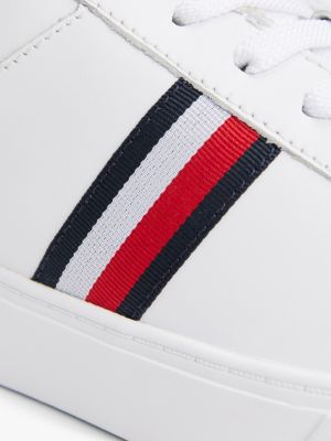 baskets en cuir à bande emblématique blanc pour femmes tommy hilfiger