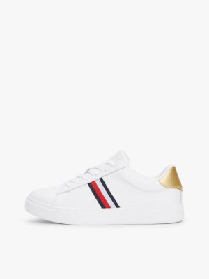 baskets en cuir à bande emblématique blanc pour femmes tommy hilfiger