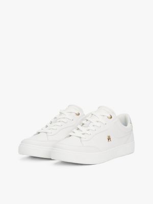 white th monogram leather court trainers for women tommy hilfiger